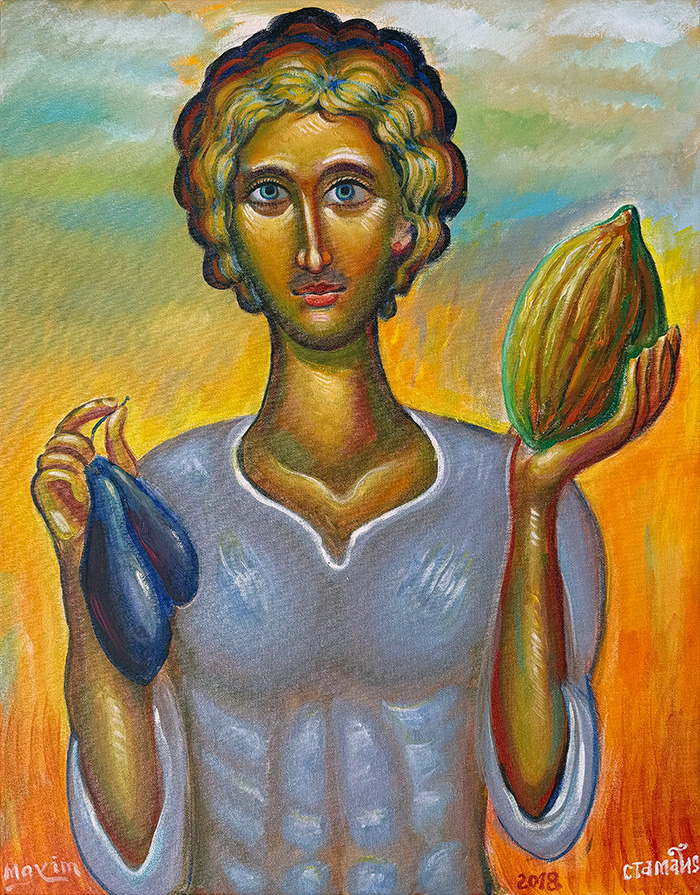 "August in Herzegovina", acrylic on canvas, Father Stamatis Skliris and Bishop Maxim, 2021