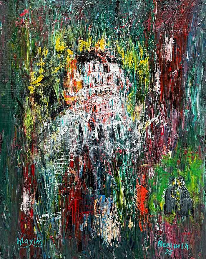 "Ostrog: The Ascent of Silence", acrylic on canvas panel, Bishop Maxim, 2025