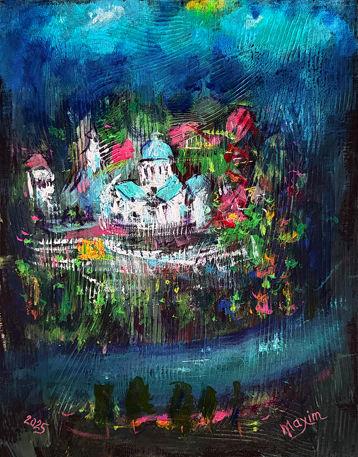 "Tvrdos: A Timeless Light", acrylic on canvas panel, Bishop Maxim, 2025