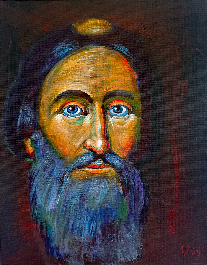 "Sava’s Enlightened Gaze", acrylic on canvas panel, Bishop Maxim, 2025