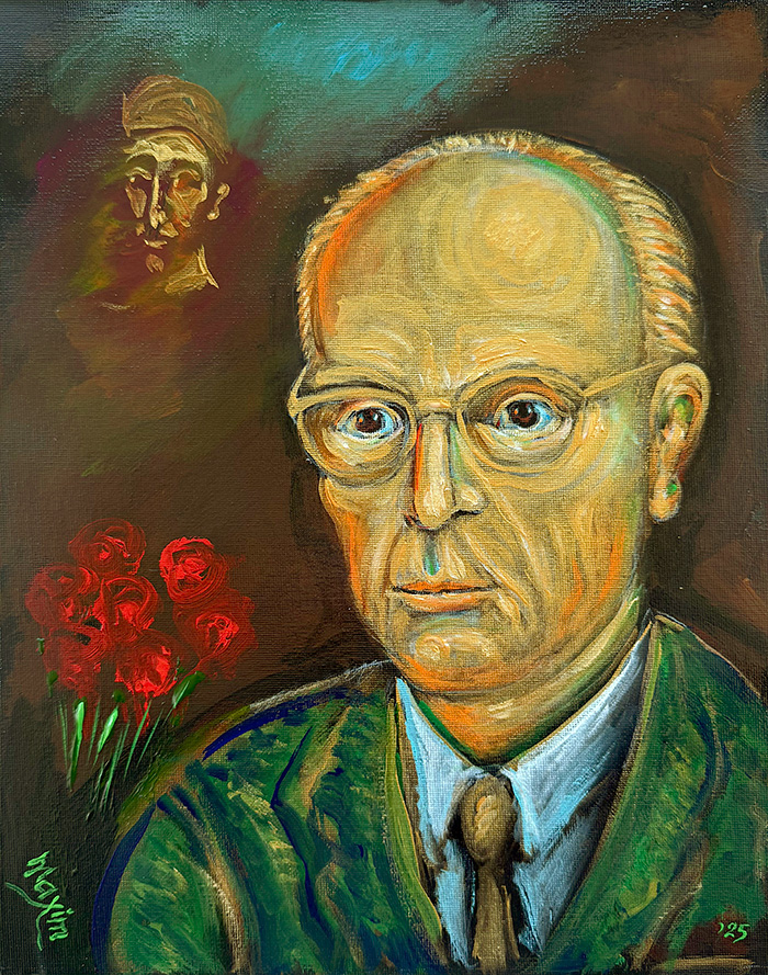 "Selimović in Gold", acrylic on canvas board, Bishop Maxim, 2025