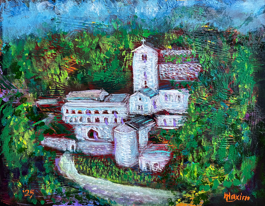 "Sacred Glow: St. Peter of Cetinje Monastery", acrylic on canvas panel, Bishop Maxim, 2025