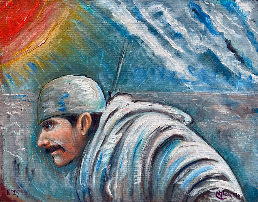 "Serbian Soldier, ‘Hawkeye’ (Oko sokolovo) World War I", acrylic on canvas panel, 2025, by Bishop Maxim and Radmila Vasiljevic