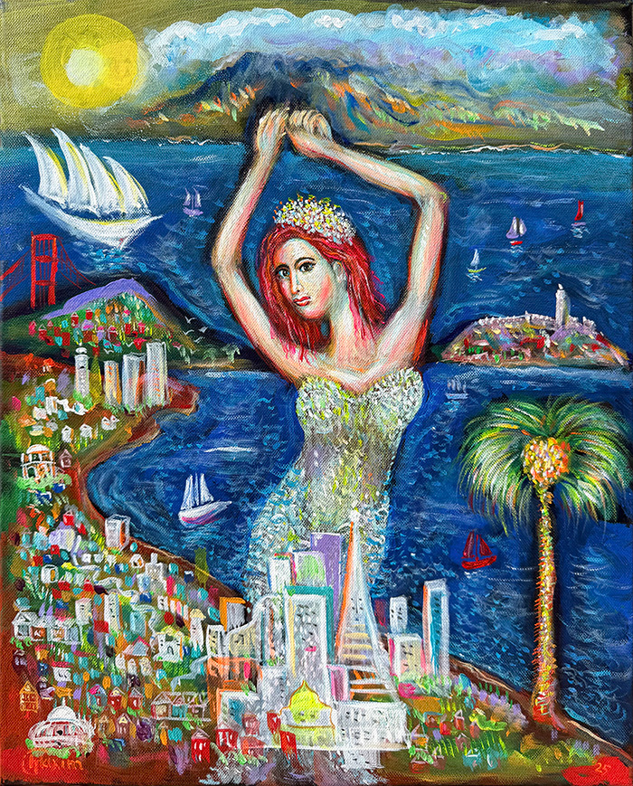 "The Mermaid of San Francisco Bay", acrylic on canvas, Bishop Maxim, 2025