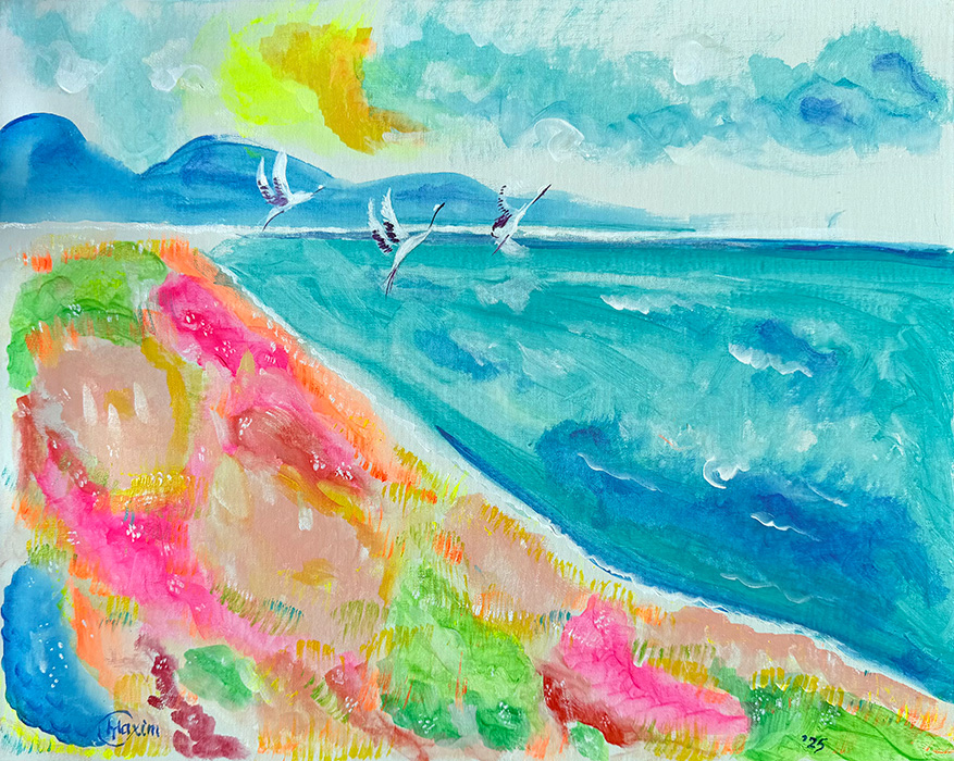 "Three Wings over the Northern Coast", acrylic on canvas board, Bishop Maxim, 2025