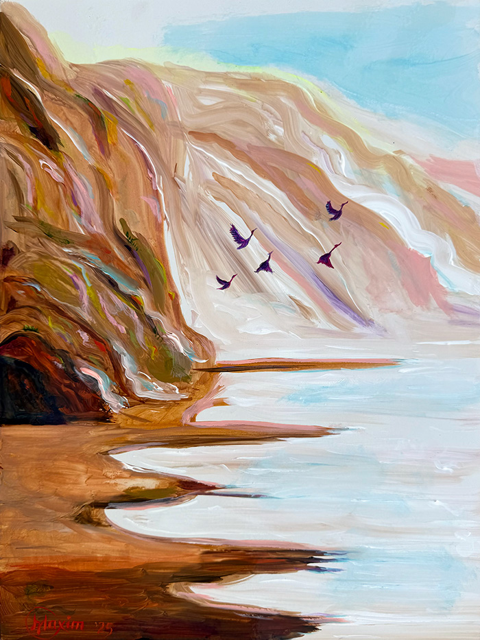 "Pacific Ascent", acrylic on gesso board, Bishop Maxim, 2025