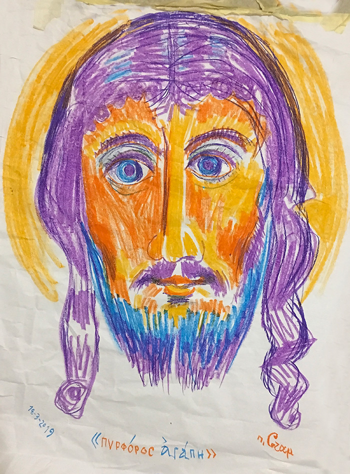 "Flame-Carrier Love", pastel on paper, Stamatis Skliris, 2019